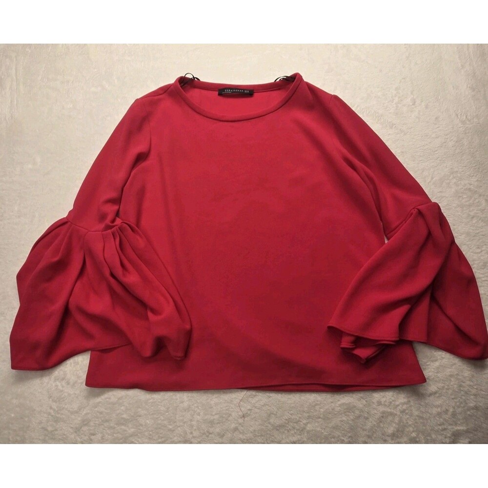Zara Womans Blouse With Ruffled Sleeves XS PINK